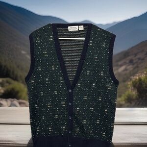 Prima Maglia Sweater Vest L Vintage Cardigan Green Mens Sleeveless Wool Blend